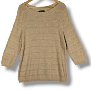 Lauren Ralph Lauren Boatneck Sweater 3X Plus Tan Gold Metallic Thread accent